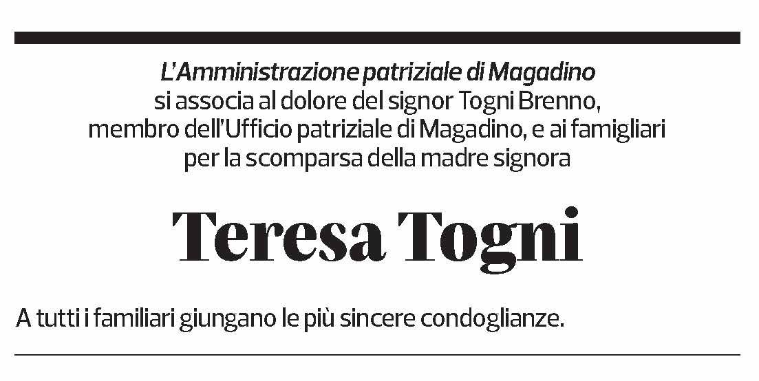 Annuncio funebre Teresa Togni