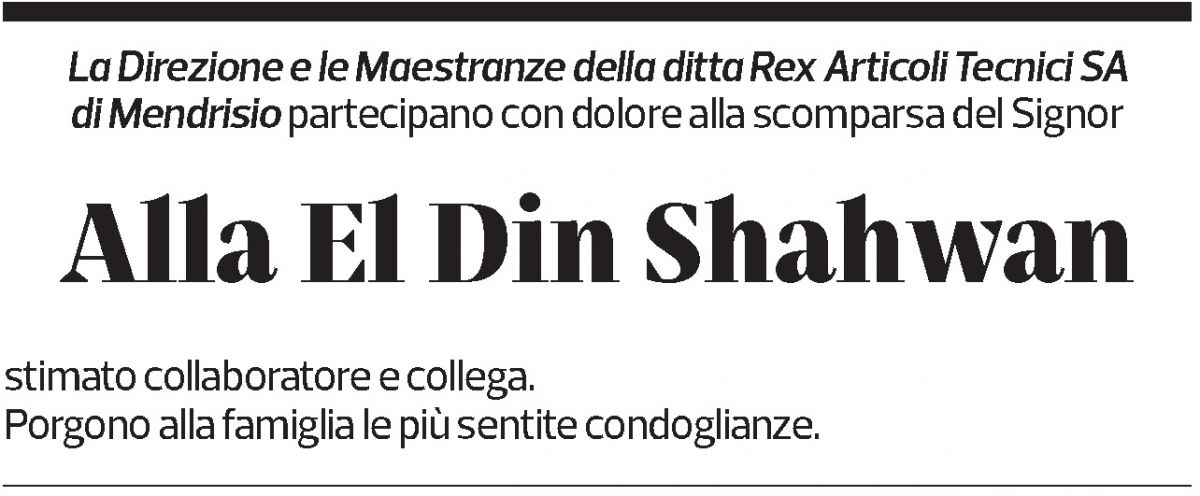 Annuncio funebre El Din Shahwan 