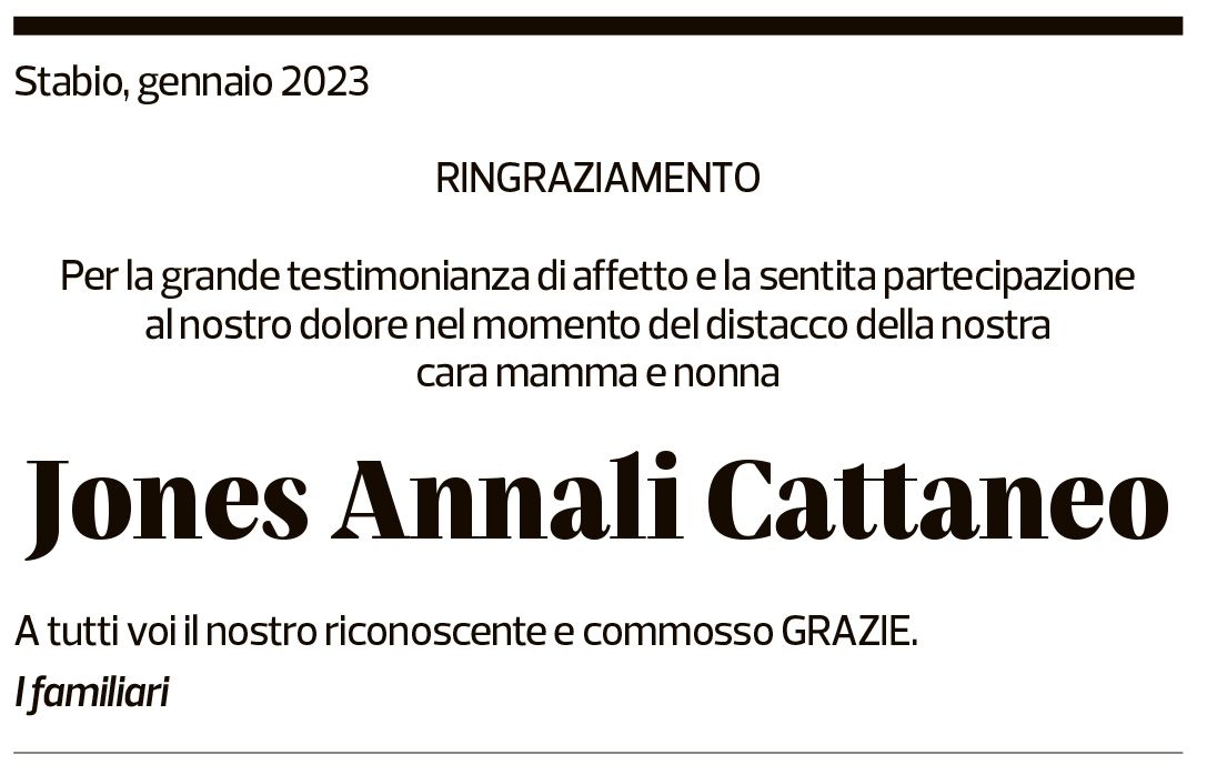 Annuncio funebre Jones Annali Cattaneo