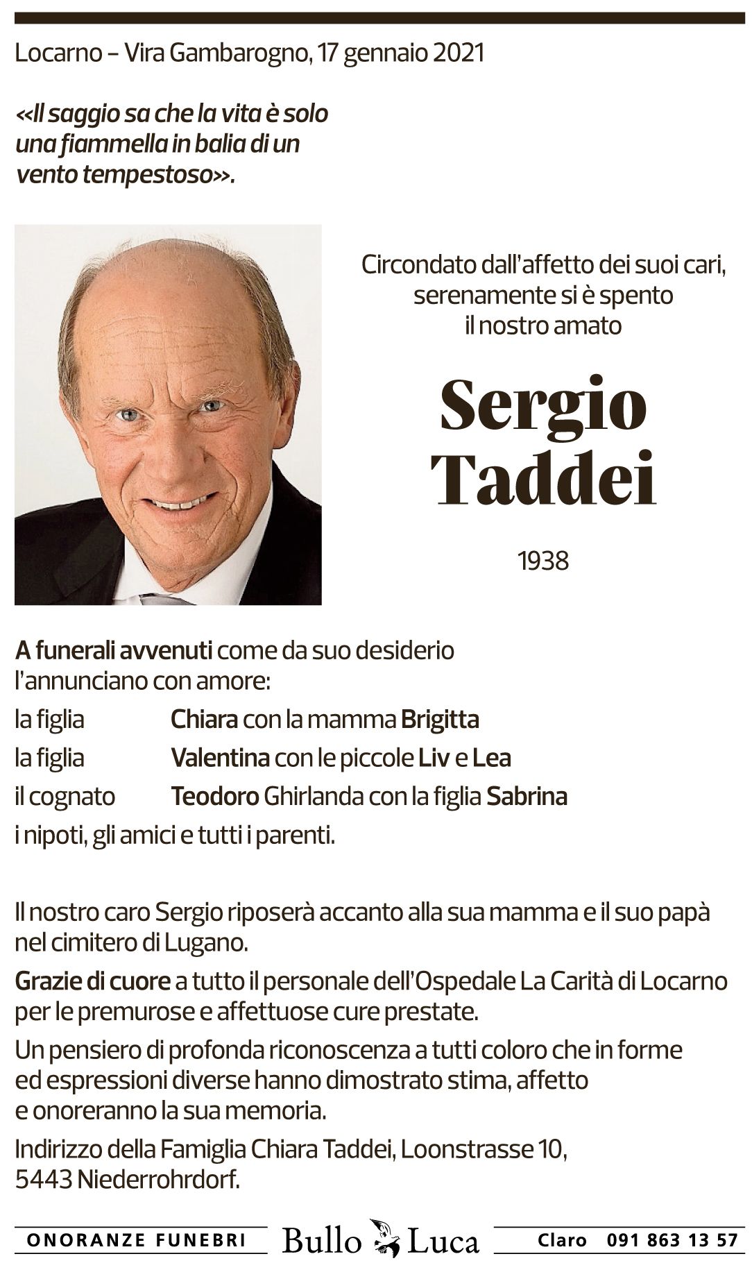 Annuncio funebre Sergio Taddei