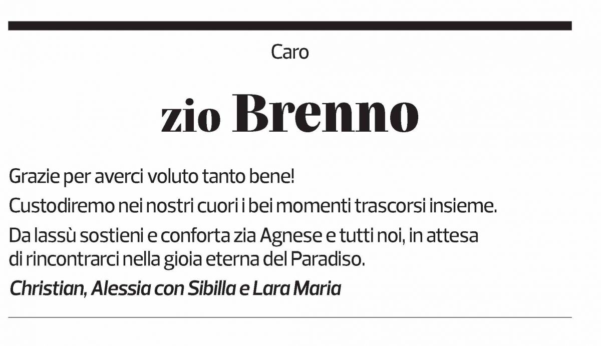Annuncio funebre Brenno Pelloni