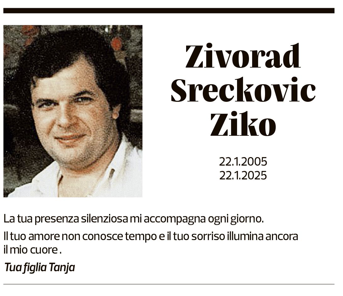 Annuncio funebre Zivorad Sreckovic Ziko