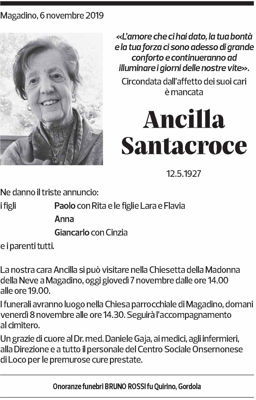 Annuncio funebre Ancilla Santacroce