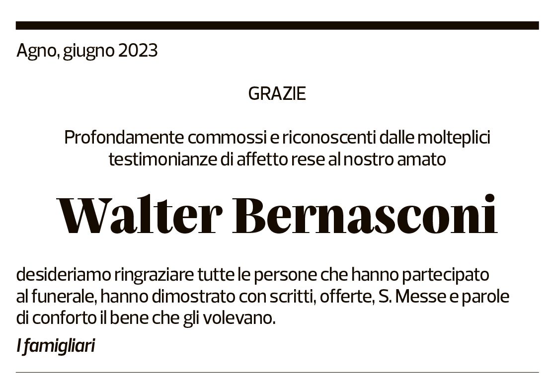 Annuncio funebre Walter Bernasconi