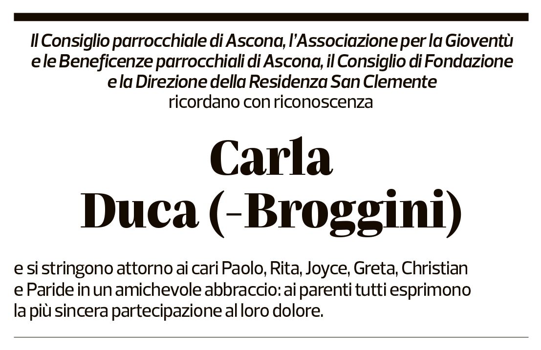 Annuncio funebre Carla Duca