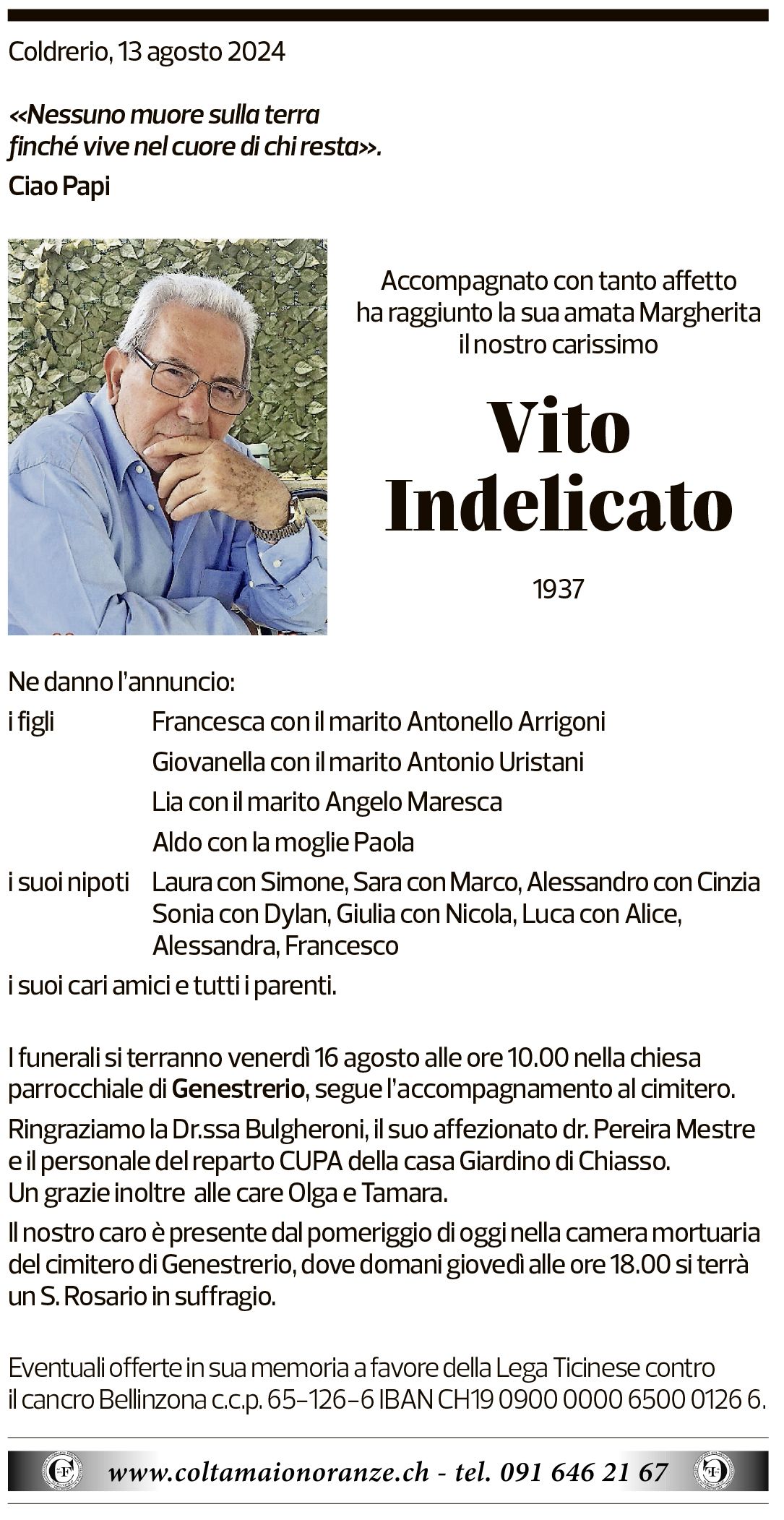 Annuncio funebre Vito Indelicato