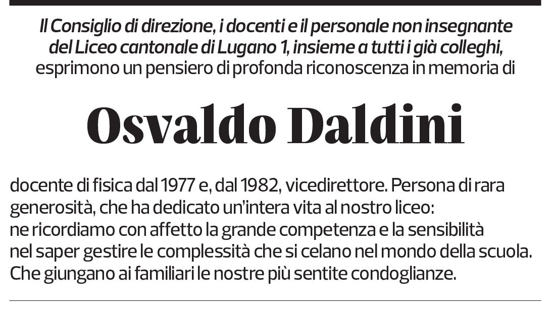 Annuncio funebre Osvaldo Daldini