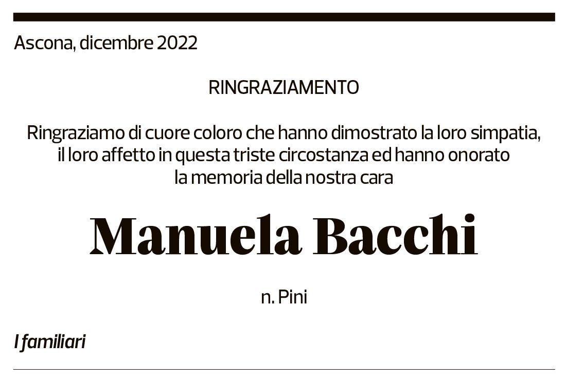 Annuncio funebre Manuela Bacchi