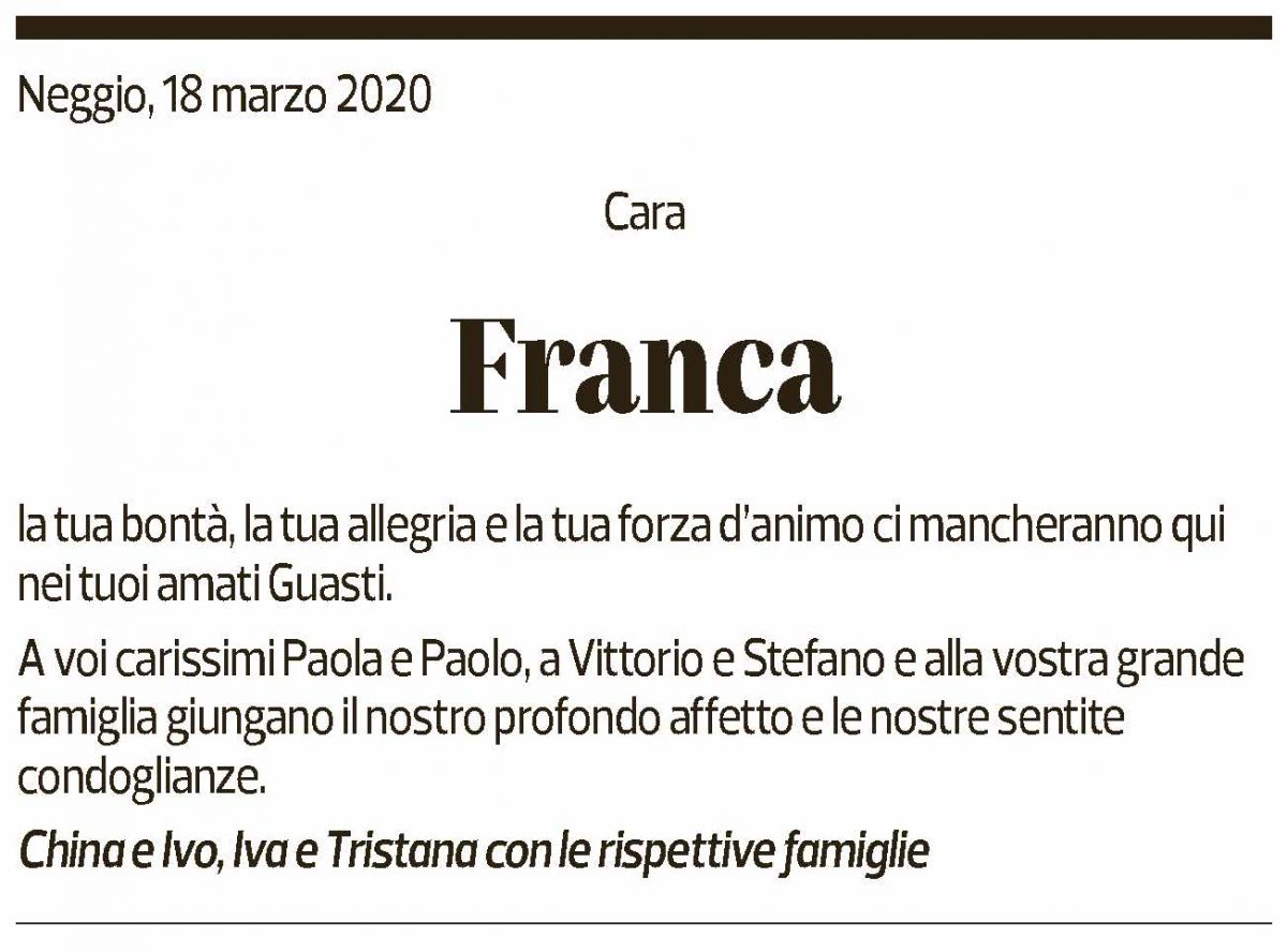 Annuncio funebre Franca Bernasconi