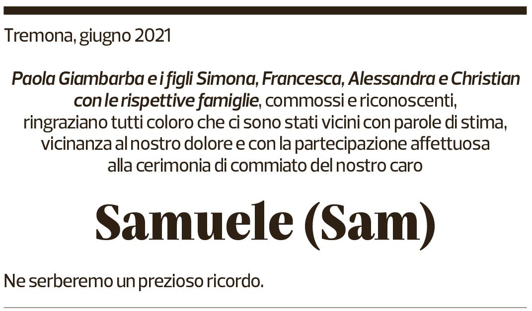 Annuncio funebre Samuele 