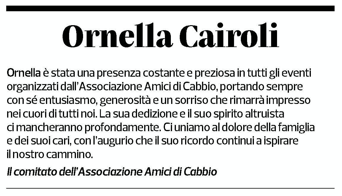 Annuncio funebre Ornella Cairoli
