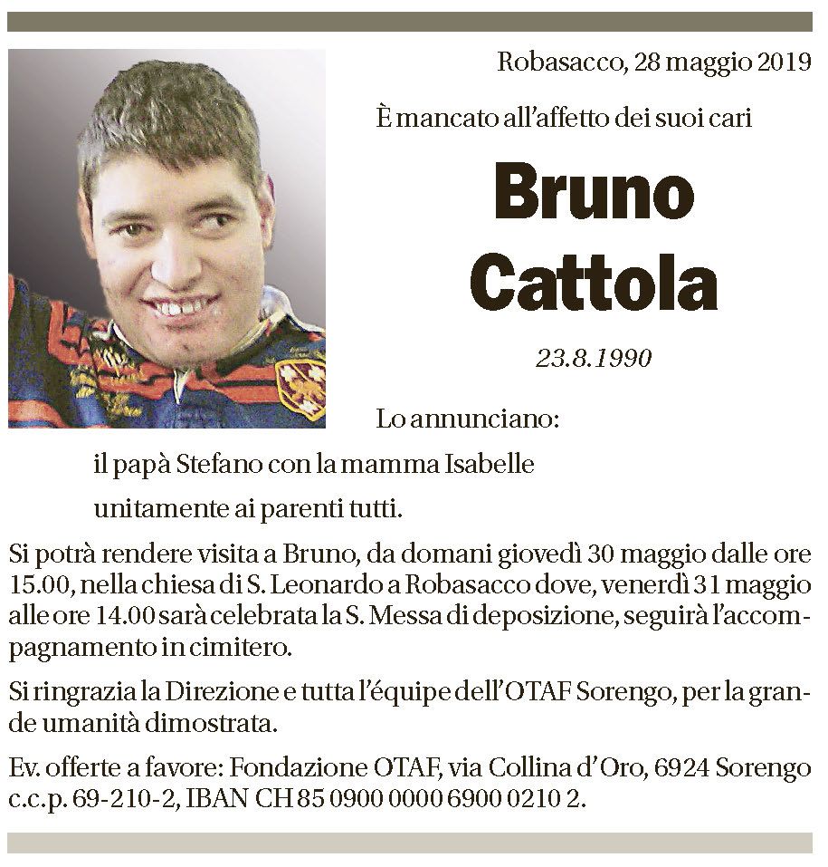 Annuncio funebre Bruno Cattola