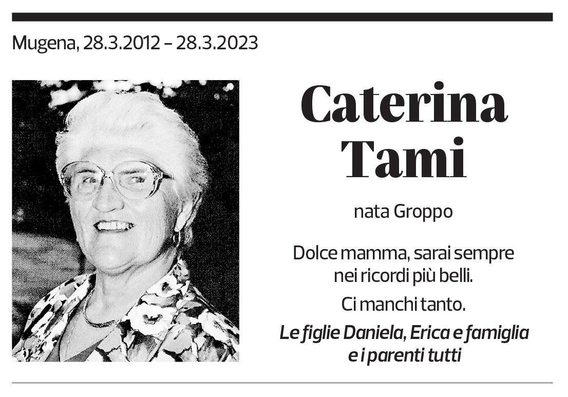 Annuncio funebre Caterina Tami