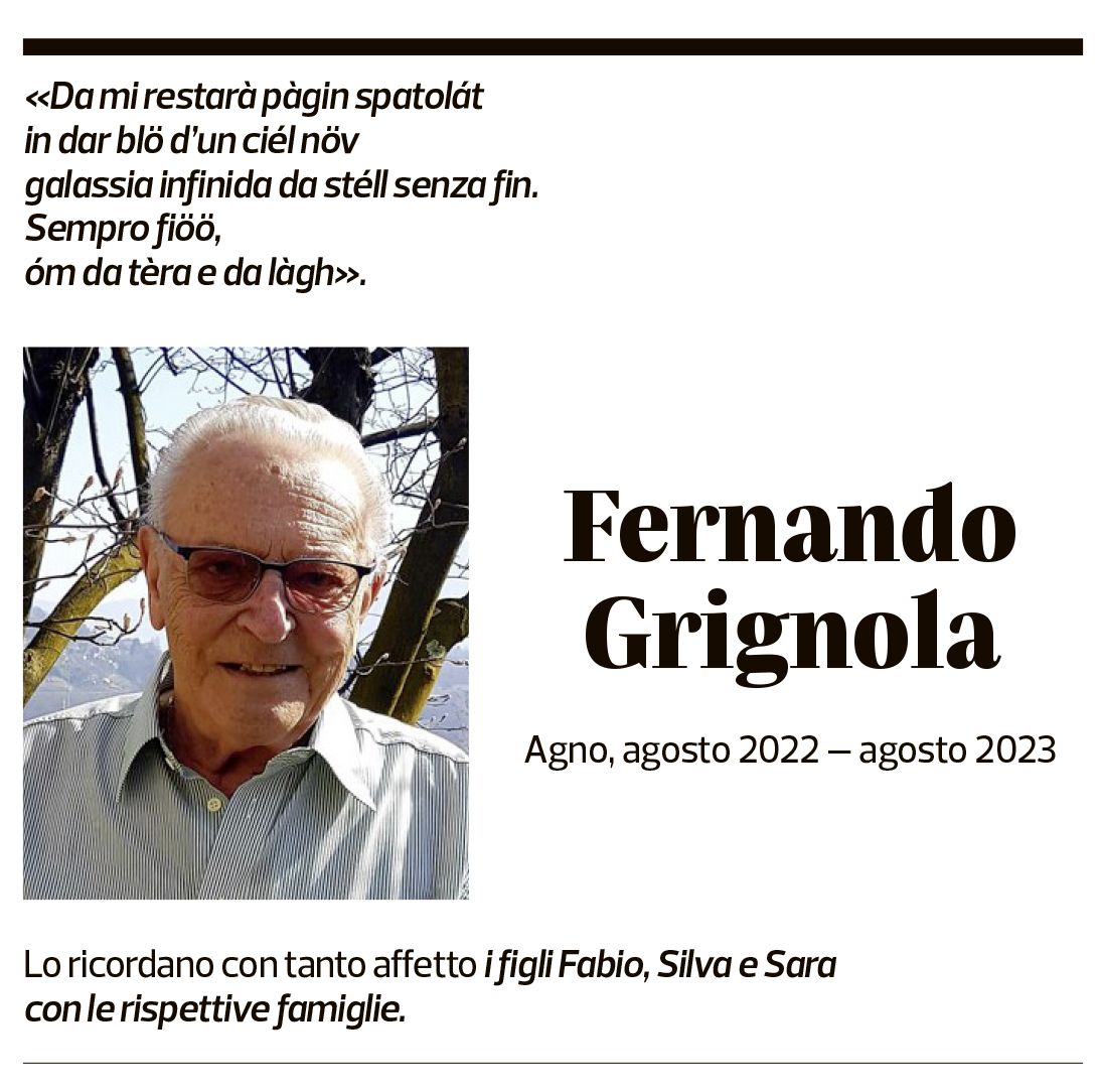 Annuncio funebre Fernando Grignola