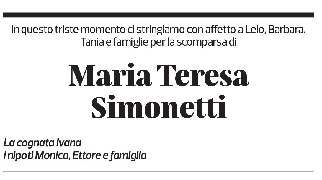 Annuncio funebre Maria Teresa Simonetti
