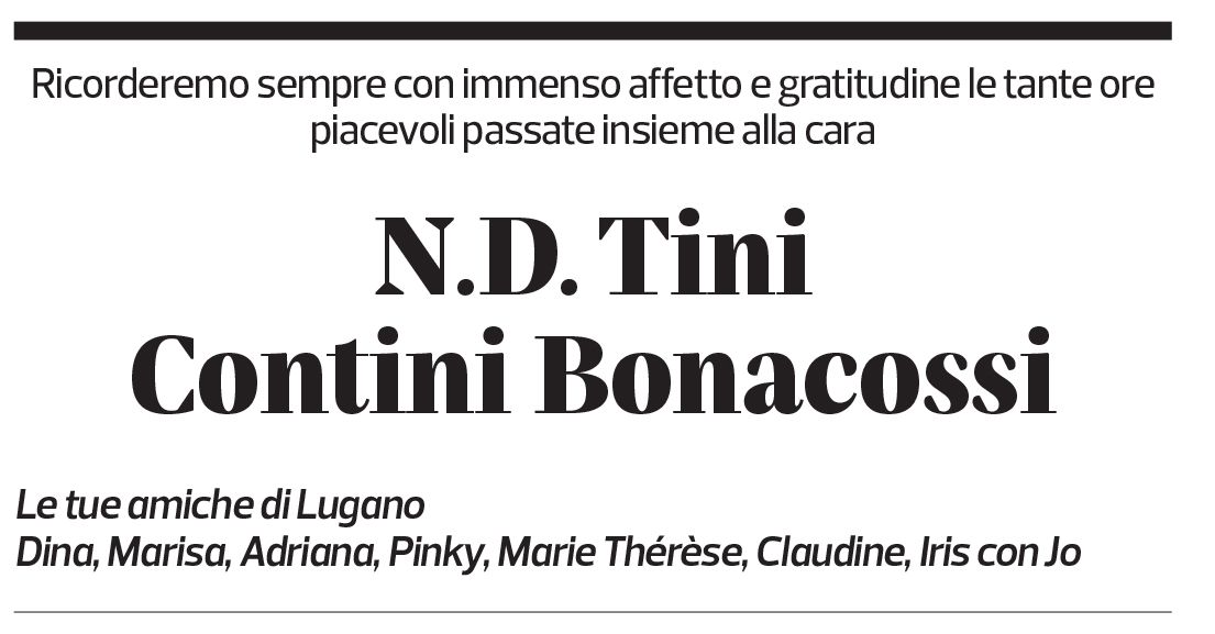 Annuncio funebre Tini Contini Bonacossi