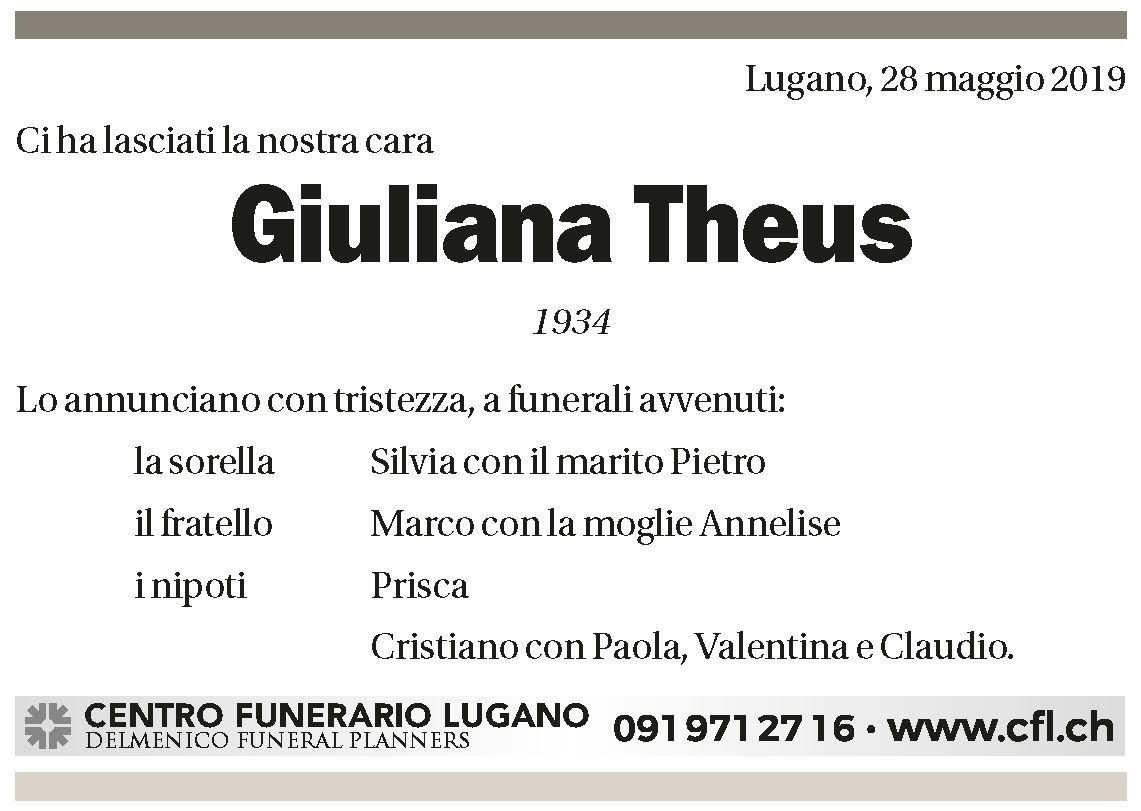 Annuncio funebre Giuliana Theus