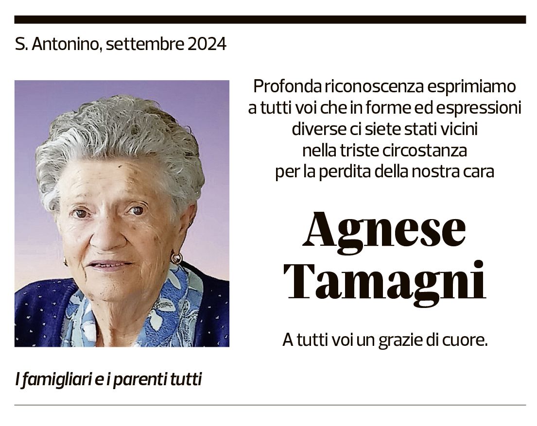 Annuncio funebre Agnese Tamagni