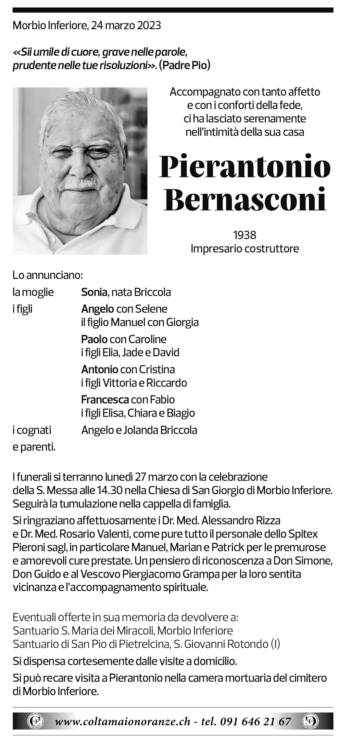 Annuncio funebre Pierantonio Bernasconi