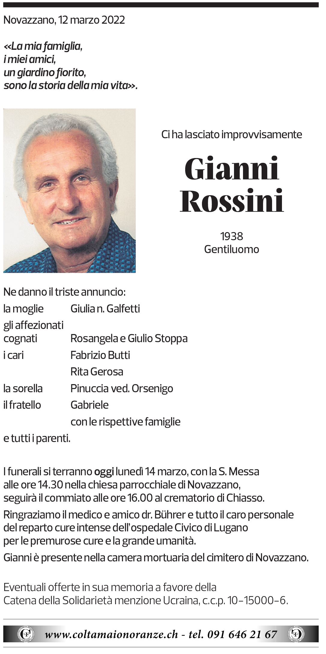 Annuncio funebre Gianni Rossini