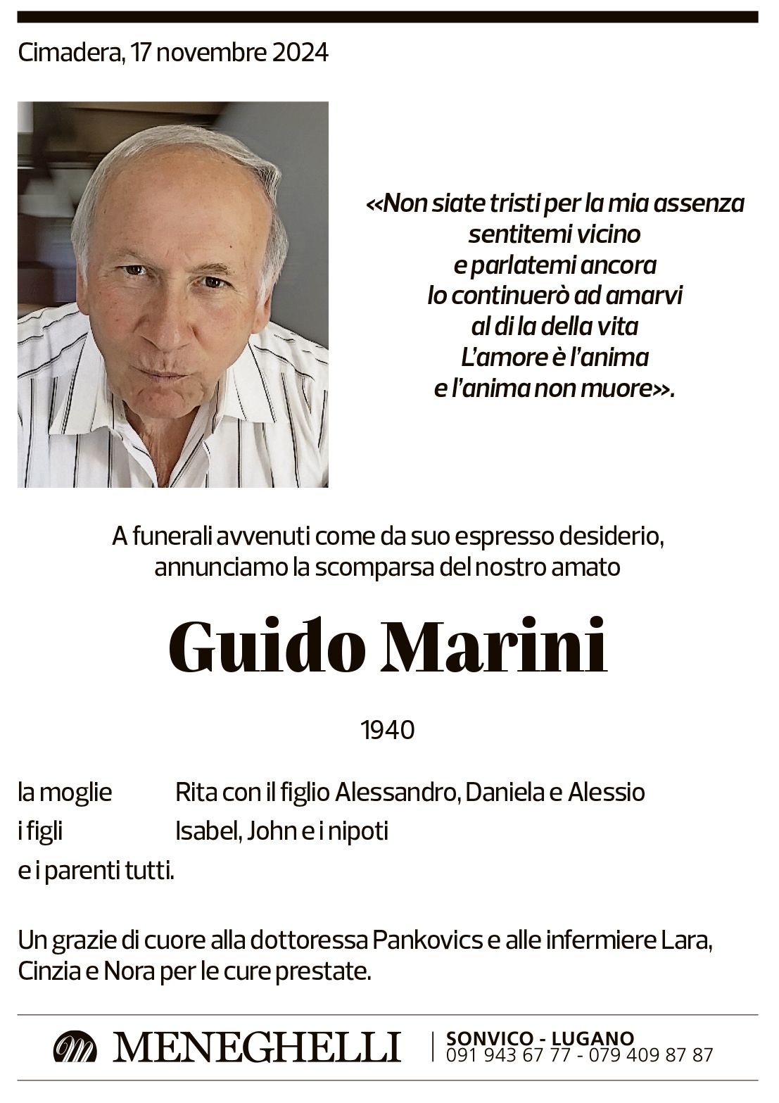 Annuncio funebre Guido Marini