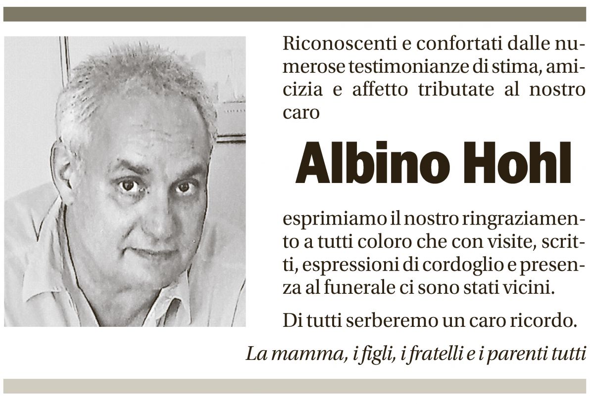 Annuncio funebre Albino Hohl