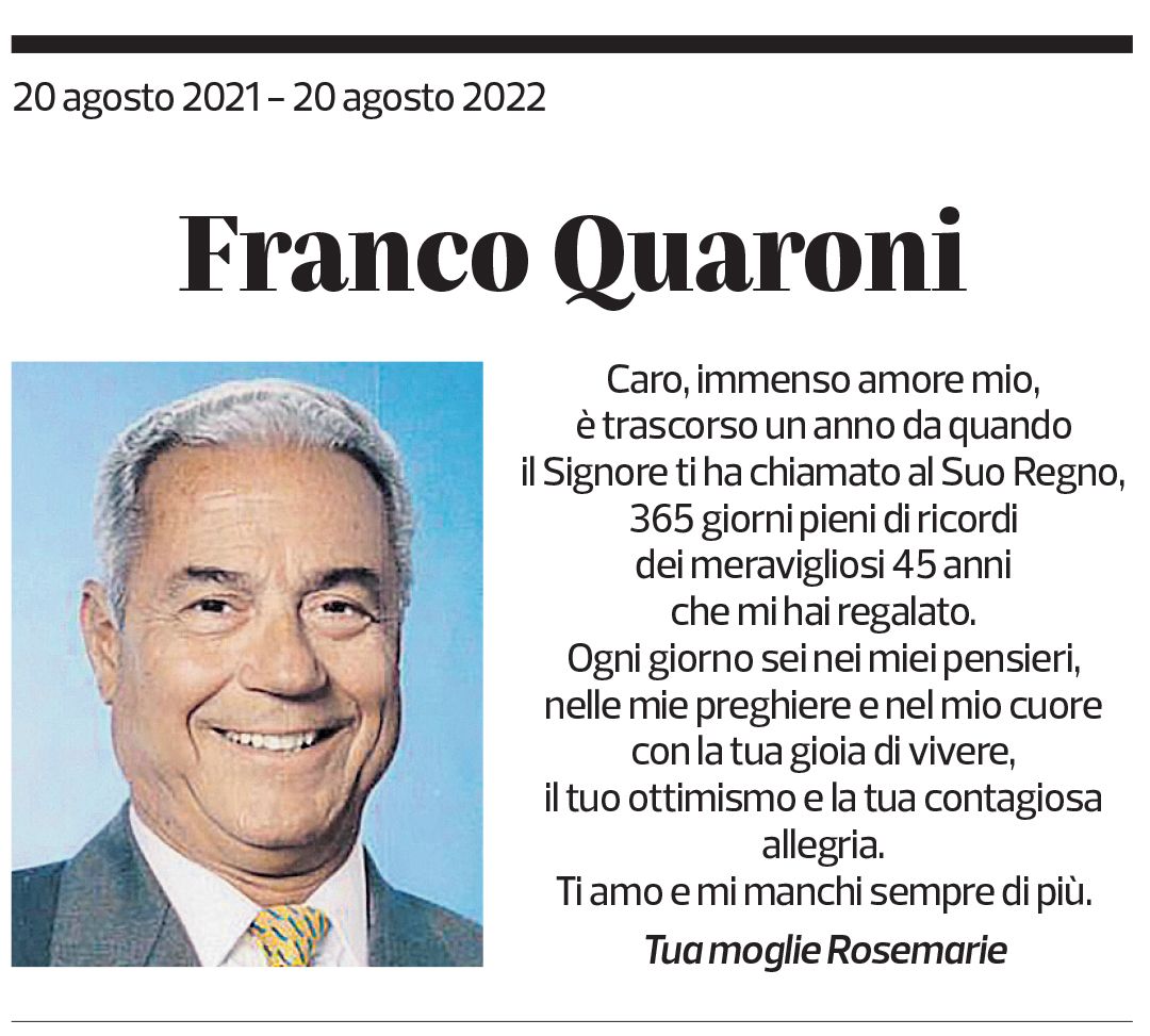 Annuncio funebre Franco Quaroni