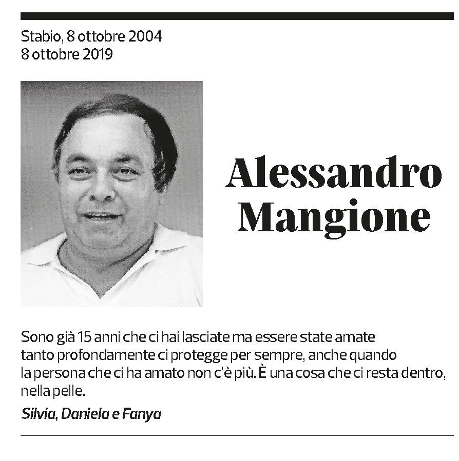 Annuncio funebre Alessandro Mangione