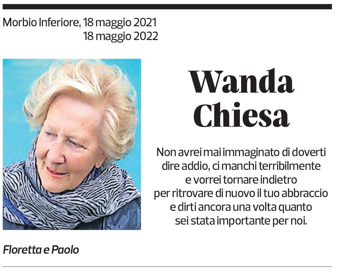 Annuncio funebre Wanda Chiesa