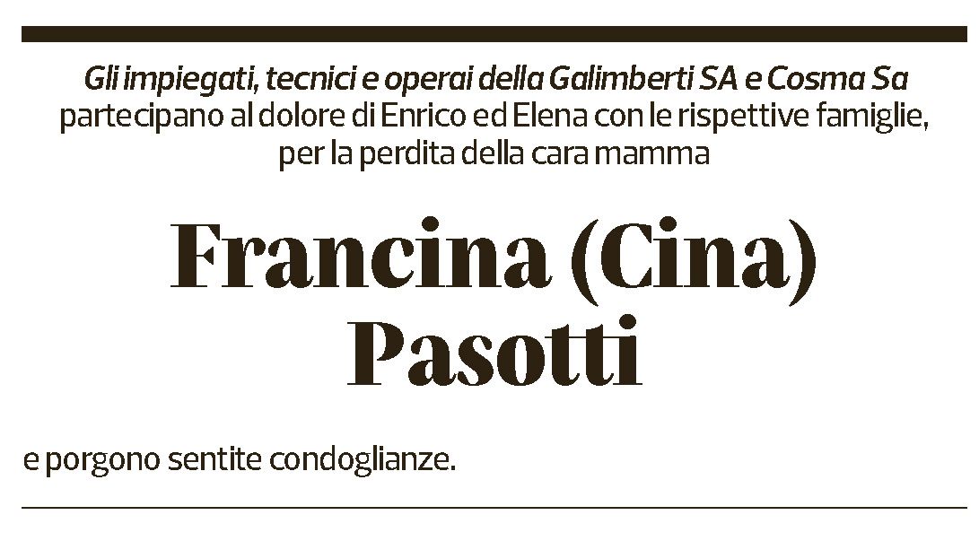 Annuncio funebre Francina Somenzari