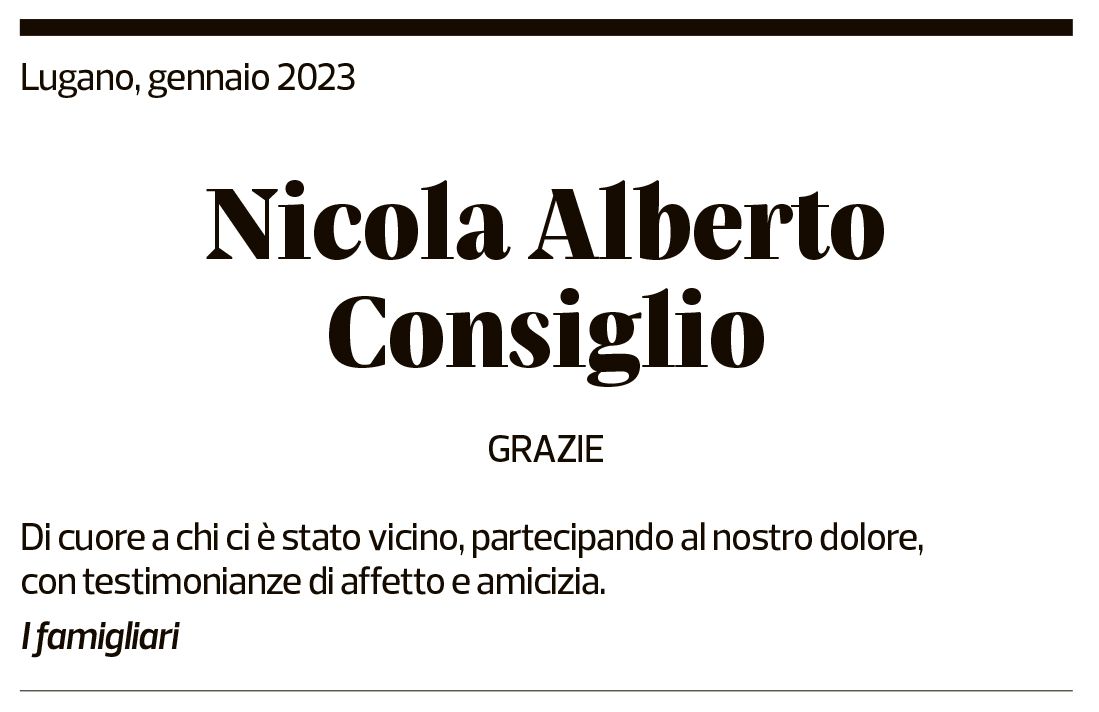 Annuncio funebre Nicola Alberto Consiglio