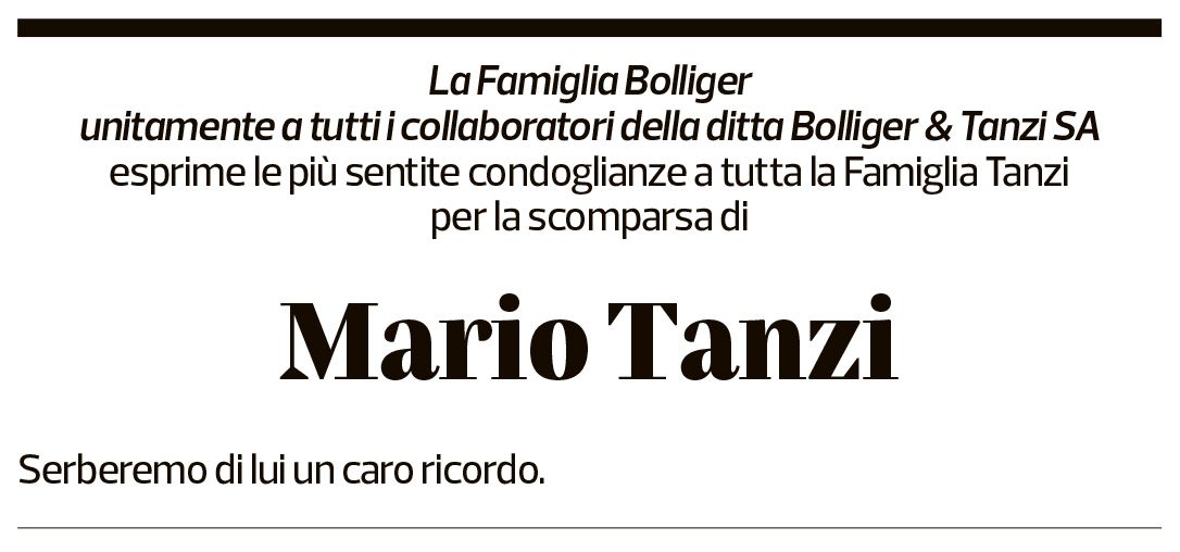 Annuncio funebre Mario Tanzi