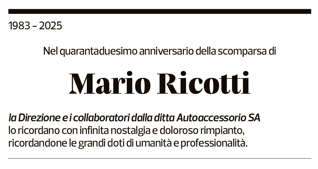 Annuncio funebre Mario Ricotti