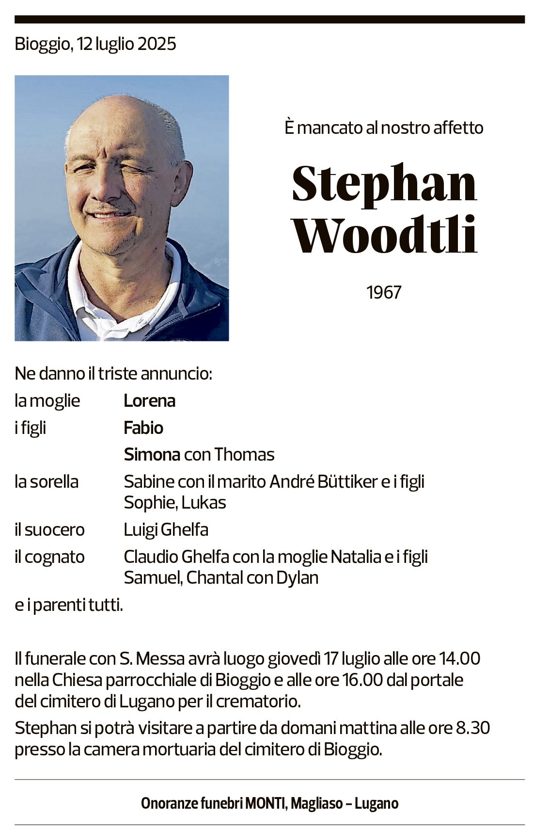 Annuncio funebre Stephan Woodtli