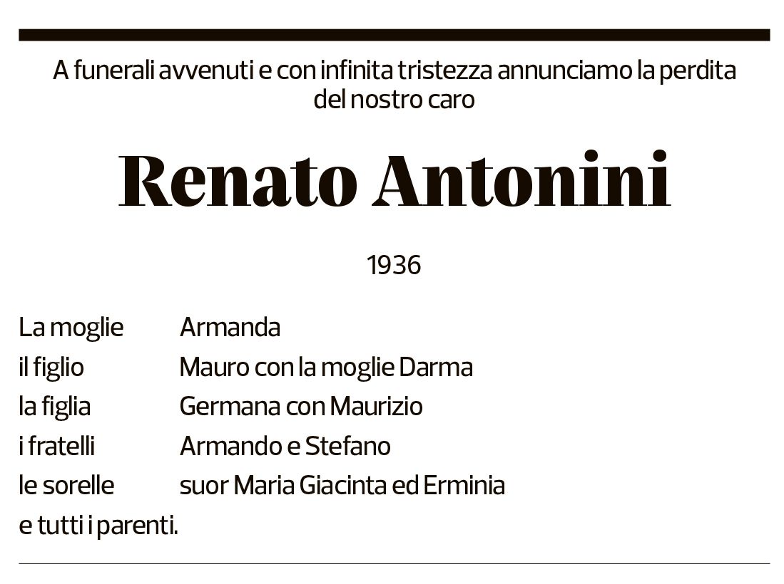 Annuncio funebre Renato Antonini