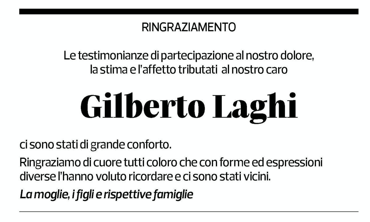 Annuncio funebre Gilberto Laghi