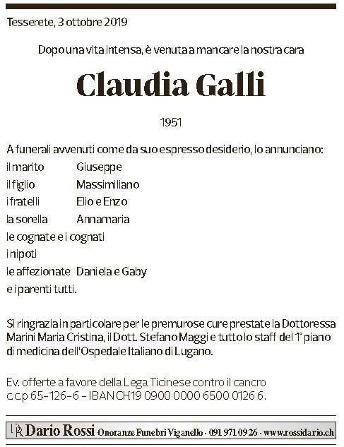 Annuncio funebre Claudia Galli