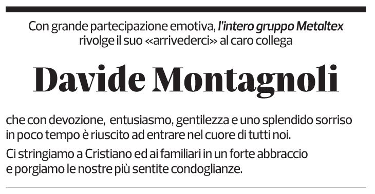 Annuncio funebre Davide Maria Montagnoli