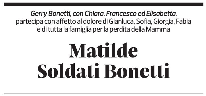 Annuncio funebre Matilde Bonetti Soldati