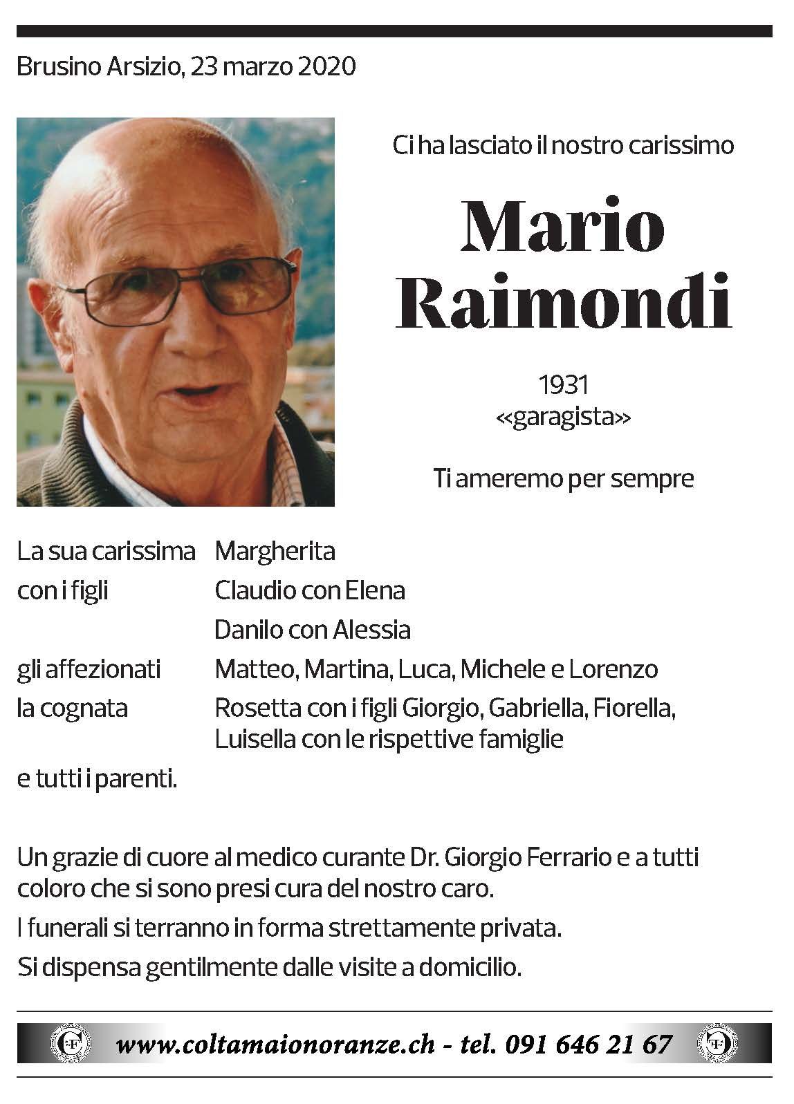 Annuncio funebre Mario Raimondi