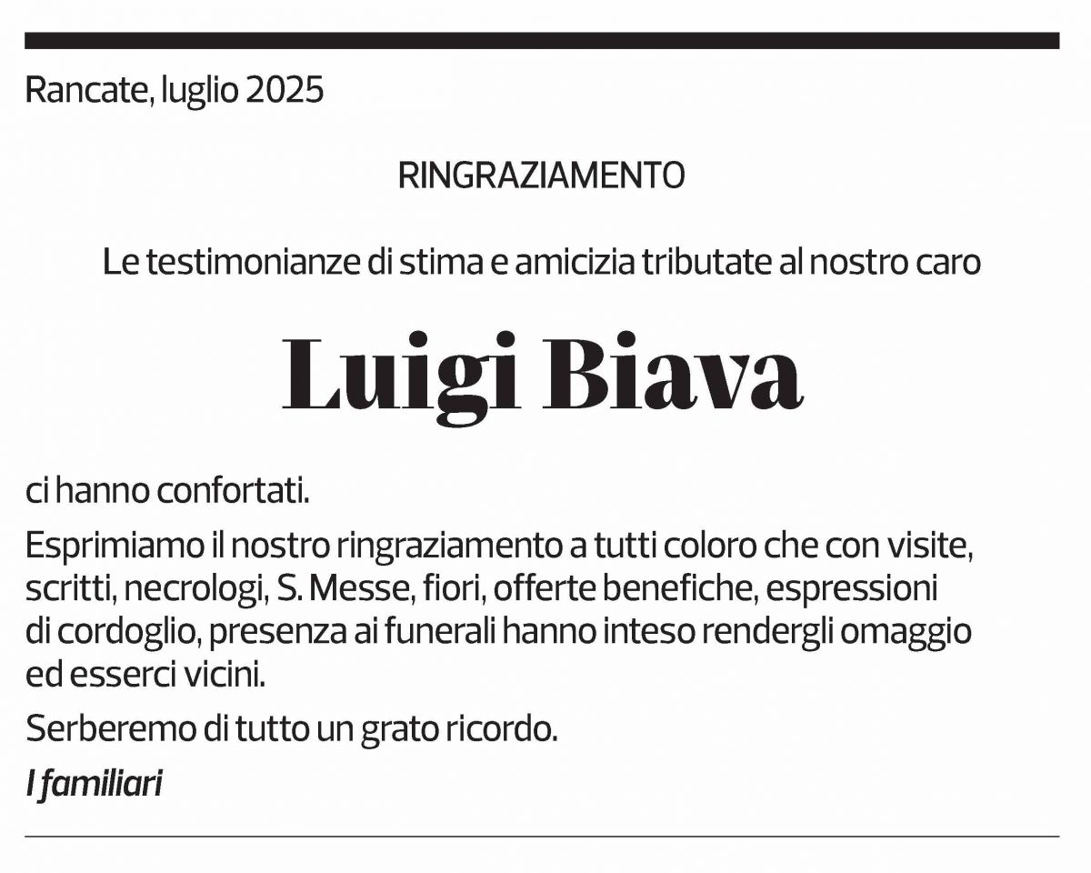 Annuncio funebre Luigi Biava