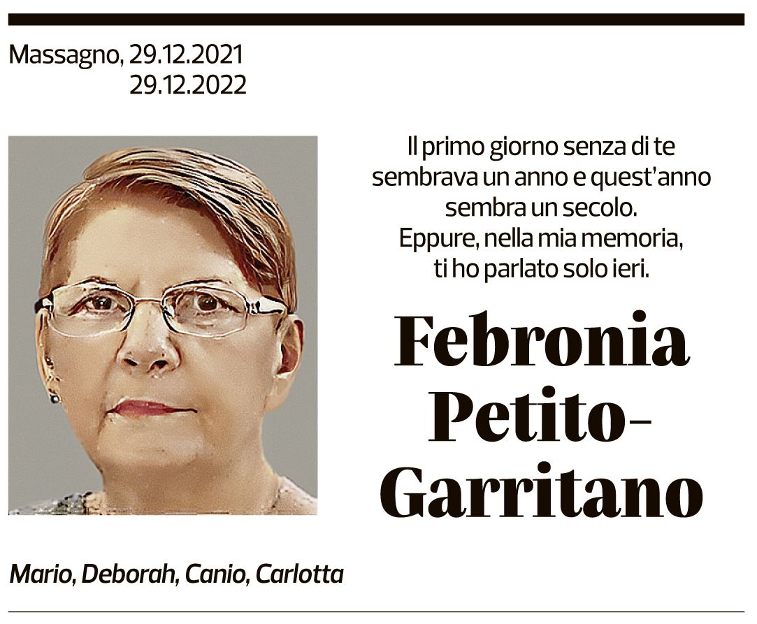 Annuncio funebre Febronia Petito-garritano