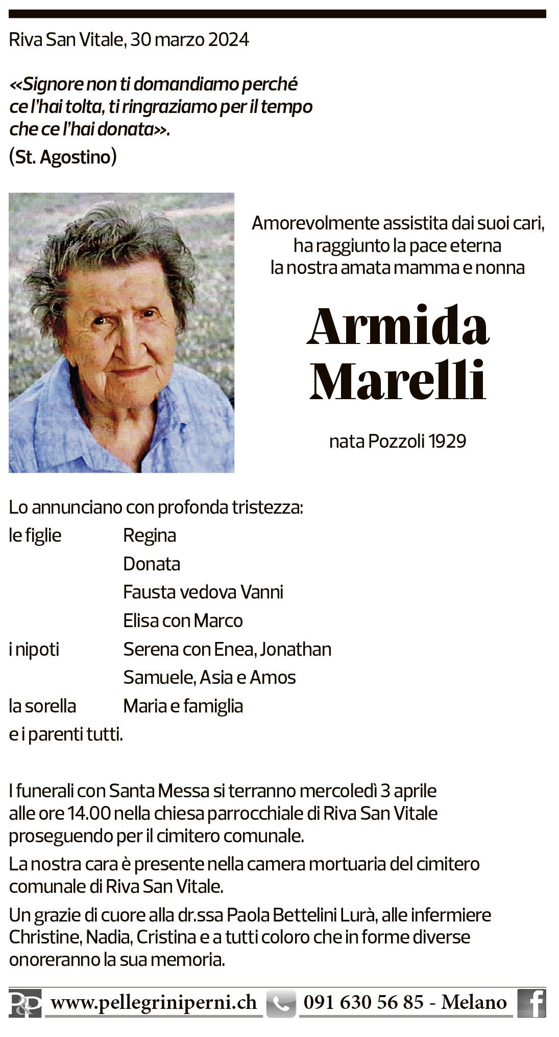 Annuncio funebre Armida Marelli