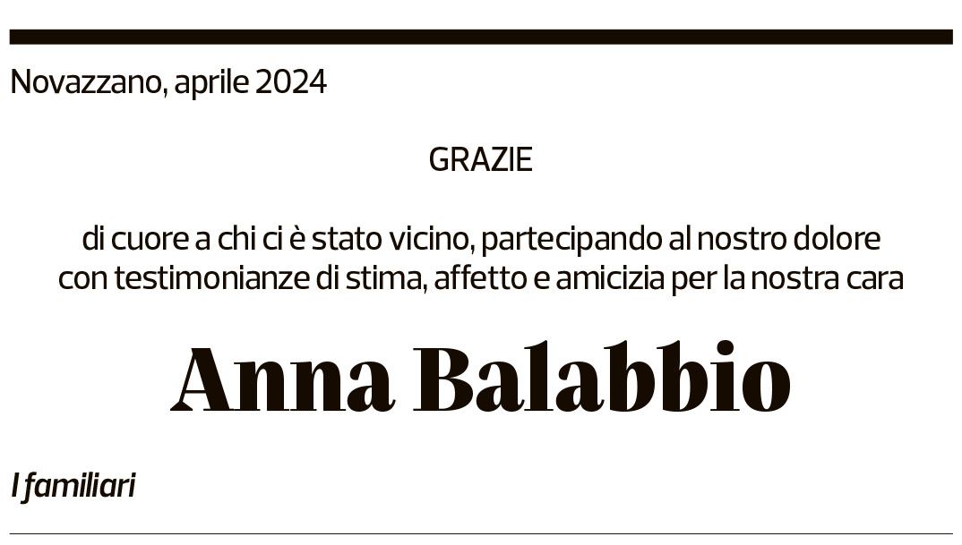 Annuncio funebre Anna Balabbio