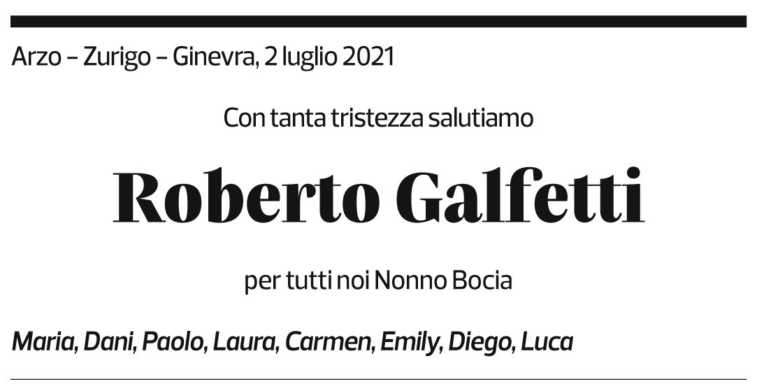 Annuncio funebre Roberto Galfetti