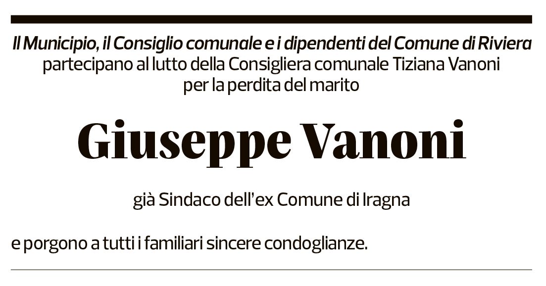 Annuncio funebre Giuseppe Vanoni