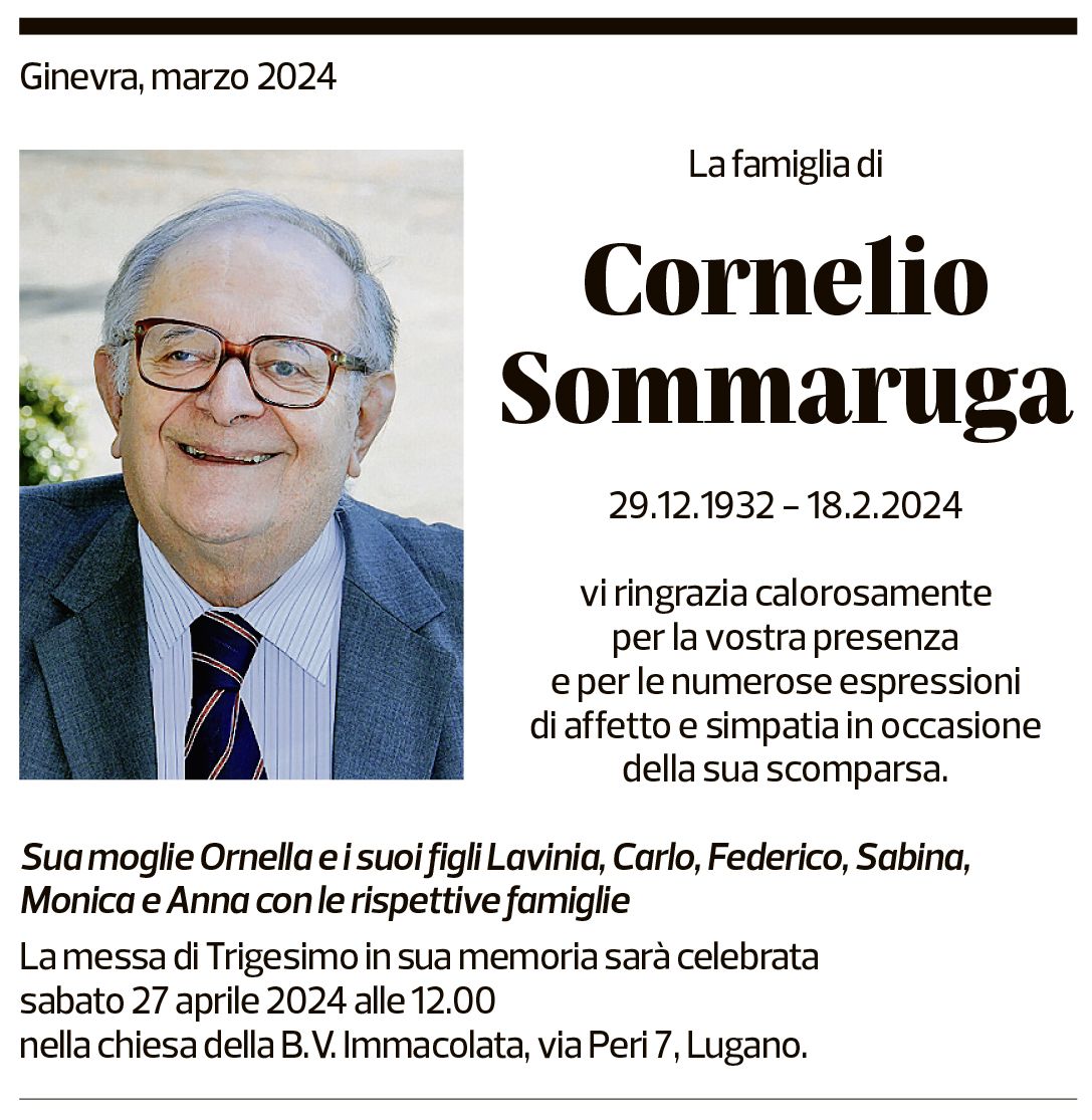 Annuncio funebre Cornelio Sommaruga