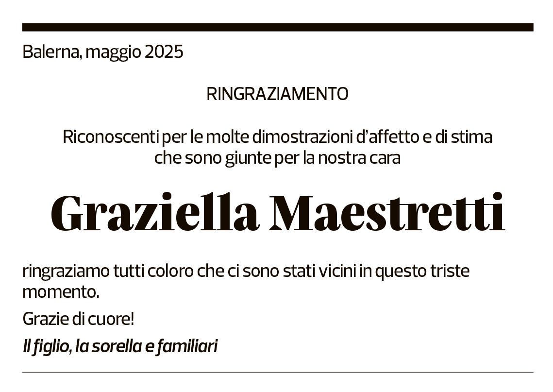 Annuncio funebre Graziella Maestretti
