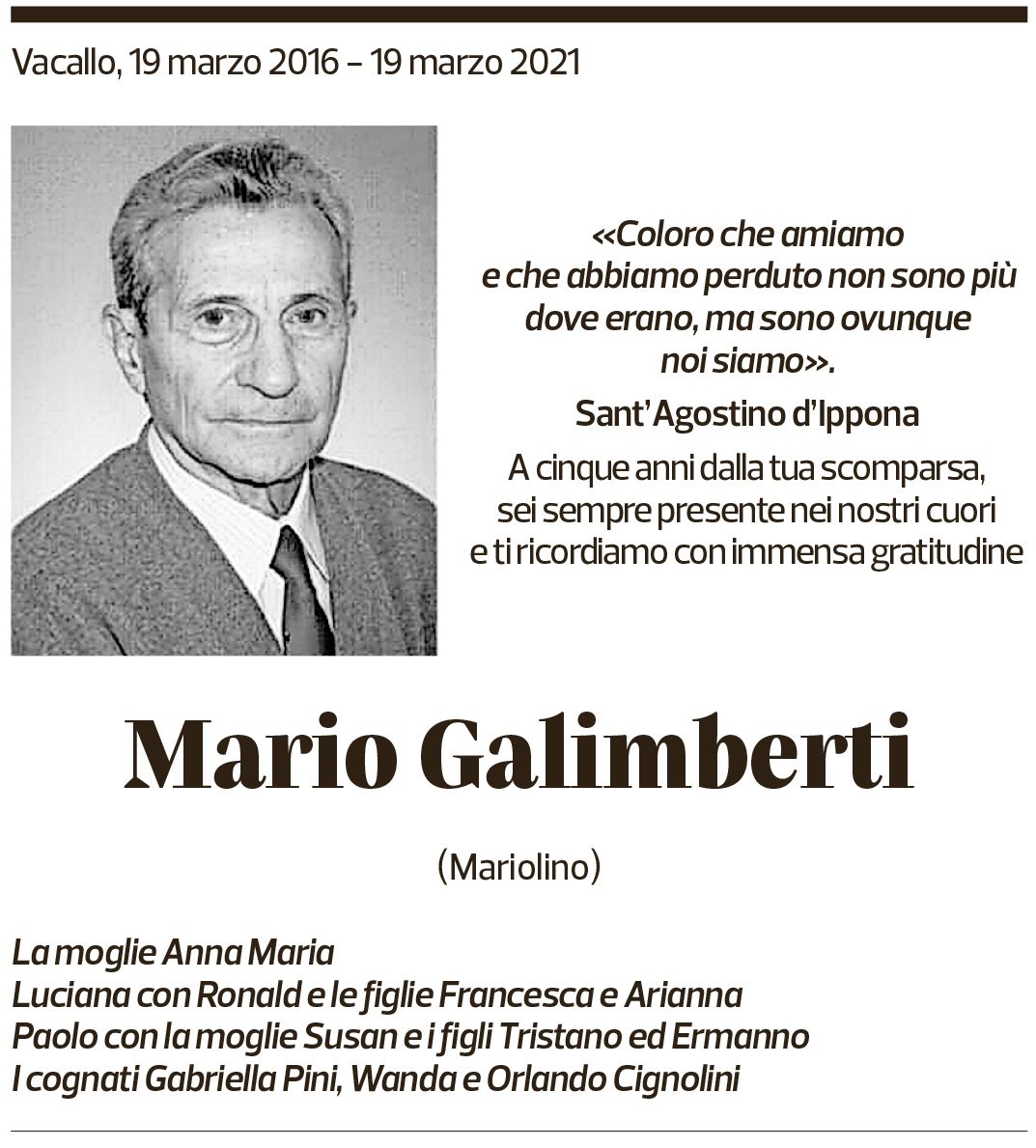 Annuncio funebre Mario Galimberti