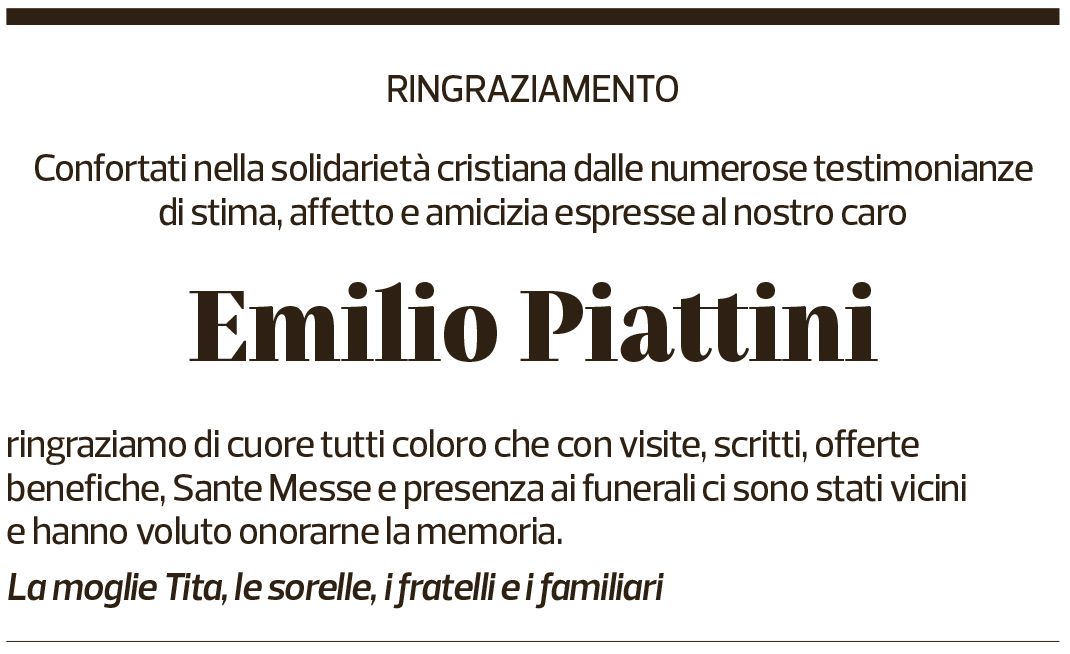 Annuncio funebre Emilio Piattini